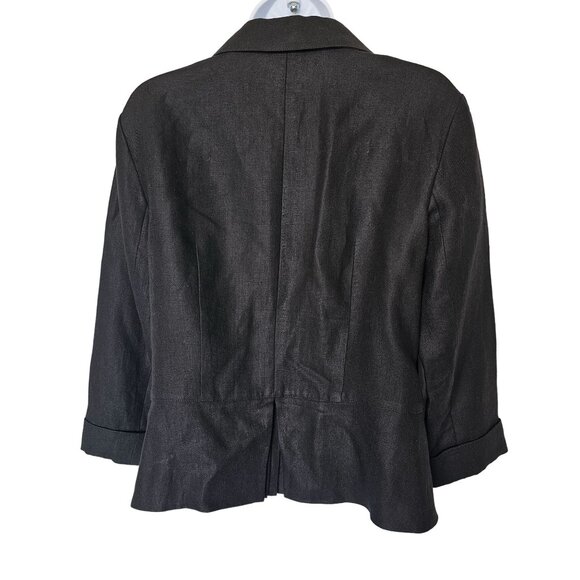 Lafayette 148 100% Linen Blazer Jacket Black Button-Up‎ Pleated Back Womens 8 - Picture 2 of 10